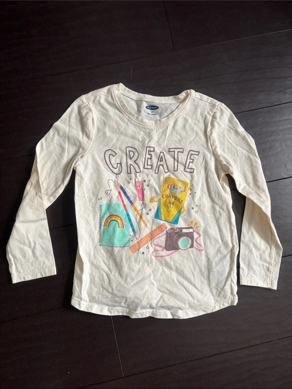 Old Navy Navy Long Sleeve Tee with Create & Multicolor 